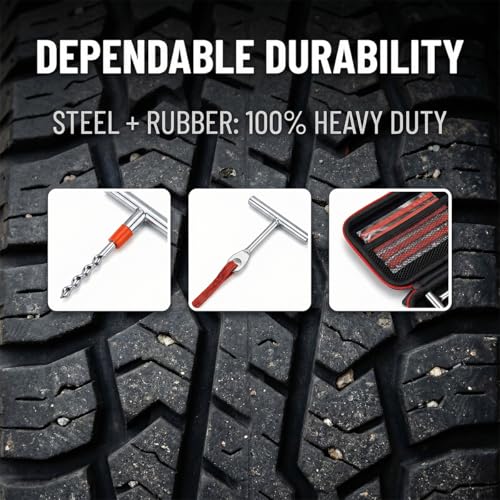 46PCS Car Tire Repair Kits, Heavy Duty Automotive Tire Plug Flats Patch Repair Tools Box Assortment to Fix Punctures, Vehicle Tubeless Patch Repairing Set, Universal Fit - size: 46PCS/Set