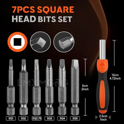 7PCS Magnetic Square Head Screwdriver Bits(50mm) SQ1 SQ2 SQ2.75 SQ3 SQ4 SQ5 Portable Multi-Purpose Screwdriver Set for Home, Work, DIY - color: Square Head Set