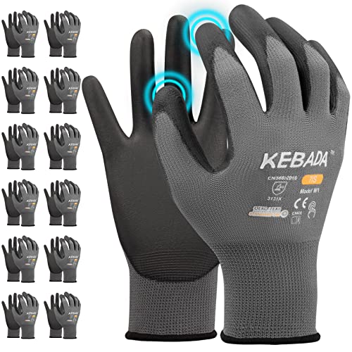 Kebada W1 Work Gloves for Men and Women, PU Coated Safety Gloves with Grip, Touchscreen, Ideal for Warehouse Package Handling, Construction, Gardening, Grey XS - color: Light Grey, size: X-Small