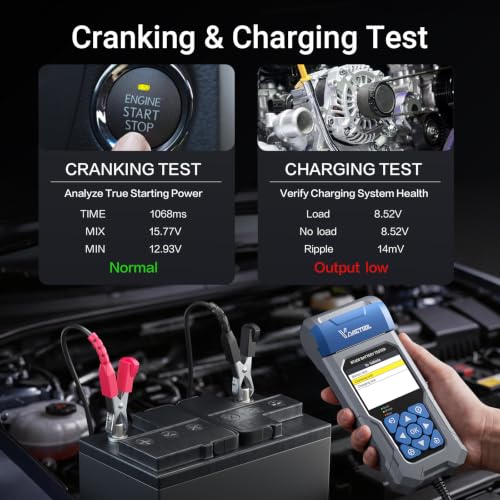 Car Battery Tester with Printer VDIAGTOOL BT600, 6V 12V 24V Automotive Load Tester for Lead-Acid & Lithium, Auto Alternator Starter Charging System Analyzer for Car Truck Motorcycle (3 Paper Rolls)