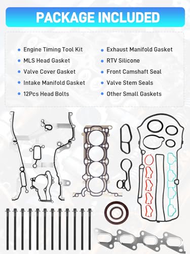 1.4 Engine Cylinder Head Gasket Set with ES72474 Bolts & Turbo Engine Timing Tool Kit Compatible with 2011-2015 Chevrolet Chevy Cruze 1.4L, Full Engine Gasket Kit Replace# HS54898, HS26540PT-1