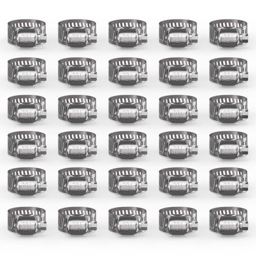 Hose Clamp 30PCS Hose Clamp 304 Stainless Steel Kit Adjustable 5/8" to 1" (16–25 mm) Worm Gear Hose Clamp, Heavy Duty Small Hose Clamps for Automotive, Fuel Line, Pipe, Radiator - color: Silver, size: 5/8" to 1"(30pcs)
