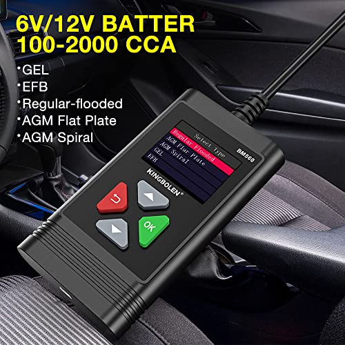 KINGBOLEN BM560 6V 12V Car Battery Tester, 100-2000CCA Voltage Tester, Precision Digital Auto Battery Analyzer, Loading/Charging/Starting System Tester for Cars SUV ATV Boats Motorcycles Vehicle