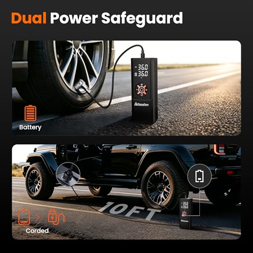 S9 Portable Air Compressor, 21s Ultra Fast Inflate, 2 In 1 Tire Inflator with Safety Hammer & Premium Gift Box, Cordless with Dual Power Supply, 150 PSI Electric Air Pump for Car,Bike,Truck