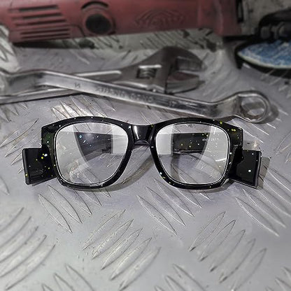 UKNOW Safety Glasses - Anti Fog Lenses - Eye Protection with Side Shields - ANSI Z87.1 Protective Eyewear - UV Protection - color: Black With Blue & Yellow Splatters