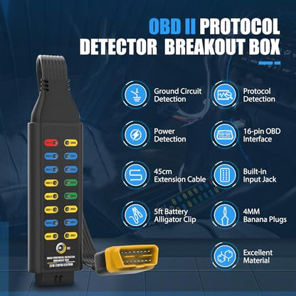 OBD2 Breakout Box OBDII Protocol Detector for Professional Automotive Diagnostics 48PCS Automotive Circuit Test Leads Kit Electrical Breakout Leads Kit
