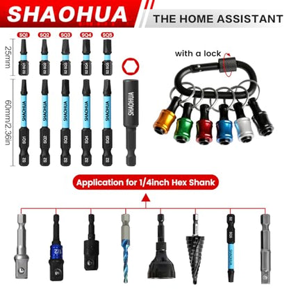 10PCS Square Drive Bits with Drill Bit Holder Key Chain, S2 Alloy Steel Screwdriver Set, 2.36"&0.98"Long Magnetic Square Head Screwdriver, Robertson Driver Bits Sizes #1, 2, 3, 4 and #5 - style: I. Square Screwdriver Bits