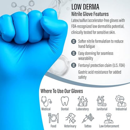 Ensure Blue Nitrile Gloves Medical Powder & Latex Free Chemical Resistant | 11.5 Inch Disposable Medical Exam Nitrile Gloves, Powder & Latex Free, Non Sterile, Chemo-Rated, High Risk, Single Use, 8 Mil - size: Large (Pack of 500)