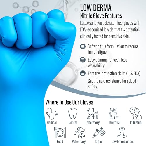 Ensure Blue Nitrile Gloves Medical Powder & Latex Free Chemical Resistant | 11.5 Inch Disposable Medical Exam Nitrile Gloves, Powder & Latex Free, Non Sterile, Chemo-Rated, High Risk, Single Use, 8 Mil - size: 2X-Large (Pack of 50)