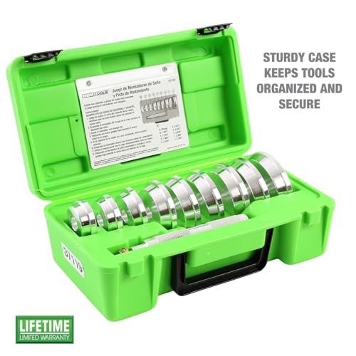 OEMTOOLS 37119 10 Piece Bearing and Race Installer Set, Seal Driver Set with 9 Discs, Master Seal Installation Tool, Bearing Installation Tool Set with Driver and Carrying Case - color: Green