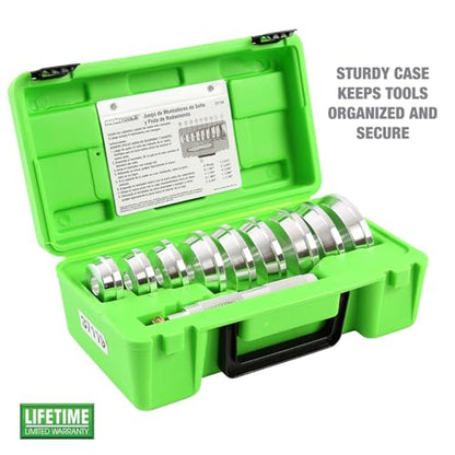 OEMTOOLS 37119 10 Piece Bearing and Race Installer Set, Seal Driver Set with 9 Discs, Master Seal Installation Tool, Bearing Installation Tool Set with Driver and Carrying Case - color: Green