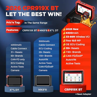 Launch X431 CRP919XBT Wireless Bidirectional Scan Tool with ECU Code, CANFD&DoIP, 2026 All System Diagnostic OBD2 Scanner, FCA AutoAuth, VAG Guided, 35+ Resets, 2 Yrs Free Update, Upgraded of CRP919X