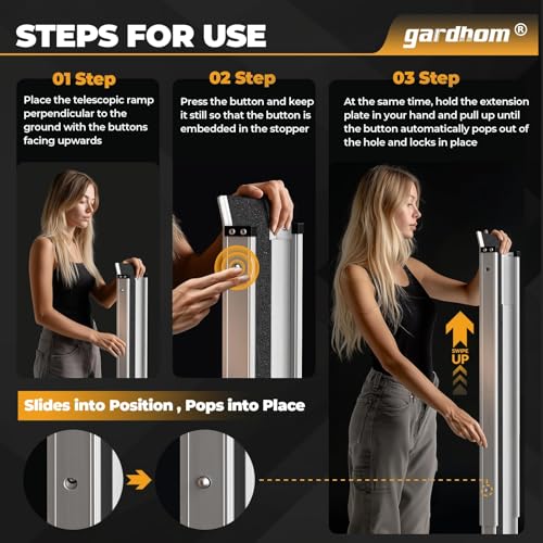 gardhom 5FT Adjustable Wheelchair Ramp 60" L x 7.4" W Telescopic Ramps for Wheelchairs 600lbs Portable Wheelchair Ramps for Steps Home Threshold Doorways Steps Stairs with Carrying Bag, 1Pair - size: 5FT(can be used as 3FT or 5FT)