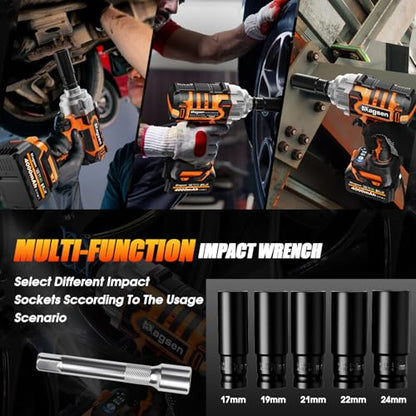 1/2" Cordless Impact Wrench, 900Ft-lbs (1200N.m) Brushless High Torque Impact Gun,3800RPM,3 Variable Speeds,LED Light,2x4000mAh Battery, 5 Sockets,Electric Impact Gun for Car/Mower/Pickup - size: 1200n