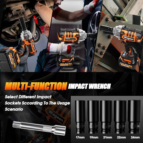 1500N.m Impact Wrench, 1/2" High Torque 1107ft-lbs Cordless Impact Gun with 2 x 4.0Ah Battery, 21V Power Impact Driver with 5 Sockets,LED Light,Electric Impact Truck RV Car Heavy Construction - size: 1500N