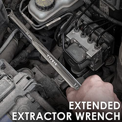 YIYEIE 5-Piece Extra Long Box End Wrench Set, Metric 8mm-19mm, 6 Point Extended Bolt Extractor Wrench, CR-V Labor-Saving Aviation Spanner with EVA Foam - color: Extra Long | Extractor Wrench