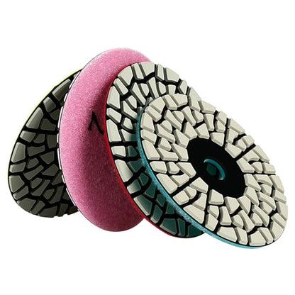 4 Inch Diamond Polishing Pads 4PCS Wet Dry Buffing Discs for Angle Grinder Polisher, Flexible Stone Buff Pads for Marble Granite Quartz Tile Countertop Mirror Finishing