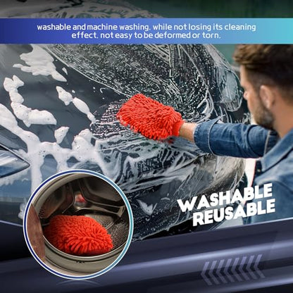 wuyaoyao 2PCS Car Wash Mitt, 10.14"×7.12" Chenille Microfiber Car Wash Mitts, Scratch-Free & Lint-Free, Absorbent Double Sided Clean Glove for Cars Cleaning, Auto Cleaning Supplies (Red) - color: Red