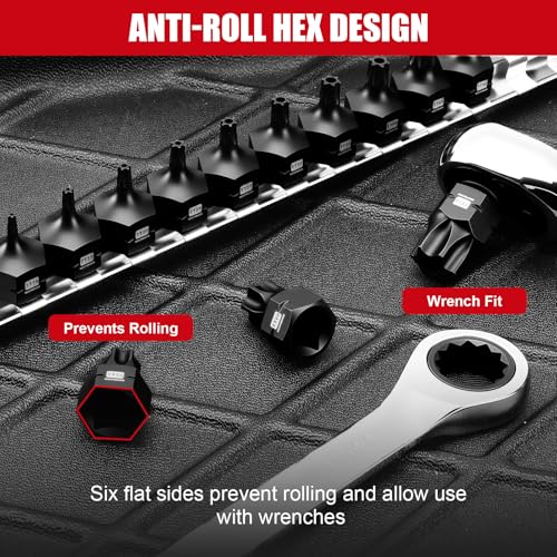 MIXPOWER 13-Piece 3/8" Drive Stubby Impact Torx Bit Socket Set,TT10-TT70, S2 Steel Air Drive Low Profile Socket Set,Impact Grade,Anti-Roll Design - size: 13 PCS 3/8"Drive:TT10-TT70