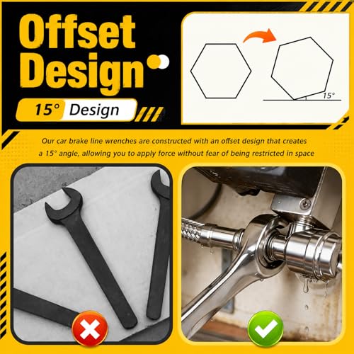 Car Brake Line Wrench Set,Rustproof Offset Flare Nut Wrench Set (8x10/9x11/13x14/15x17mm) for Detaching Nuts,Metric Flare Wrenches Sets for Brake Caliper & Line Repair