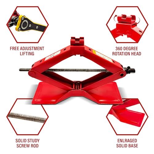 BullsArmor Scissor Jack Kit - 2 Ton (4,400 lbs) - Extra Wide Base - Universal Car Tool Kit with Ratchet & Lug Wrench - All-in-One Portable Emergency Case for Vehicle Lift & Tire Changes