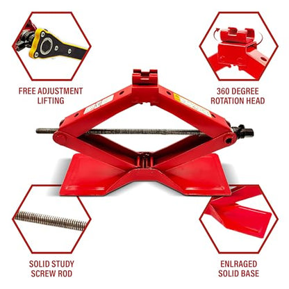 BullsArmor Scissor Jack Kit - 2 Ton (4,400 lbs) - Extra Wide Base - Universal Car Tool Kit with Ratchet & Lug Wrench - All-in-One Portable Emergency Case for Vehicle Lift & Tire Changes