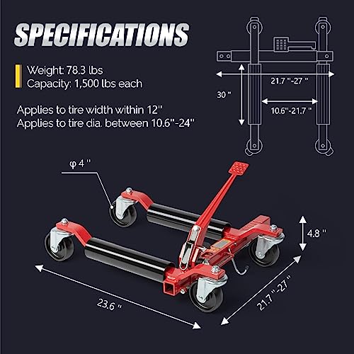 TUFFIOM Car Wheel Dolly Jack Set of 2, Mechanical 3000-lbs Car Skates, 12'' Wheel Vehicle Positioning Jack, Heavy Duty Rollers with Ratcheting Foot Pedal for Tire Auto Repair Moving, Red - color: Red, Set of 2