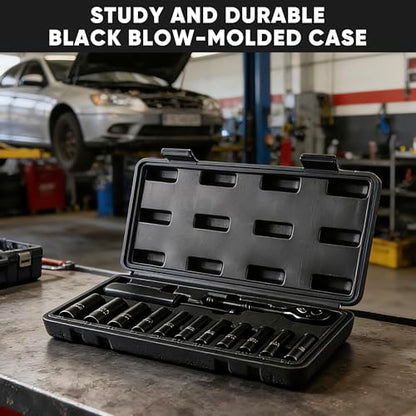 Aloanes 1/4" Drive Socket Set, 13-Piece SAE (3/16"- 11/32") Deep Sockets, 72-Tooth Ratchet Wrench, Drive Spinner Handle, 6 Point Design, Cr-V Steel - size: 1/4" 13 PCS SAE