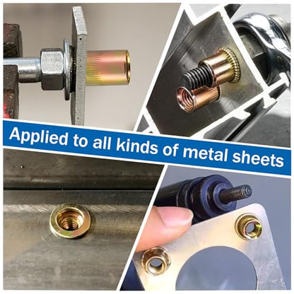 69PCS 3/8"-16 Rivet Nuts Zinc Plated Carbon Steel | 3/8 Rivnuts, Knurled Flat Head nutserts prevent spinning in thin metal, For auto repair & DIY threading without welding - size: 3/8-16 69pcs