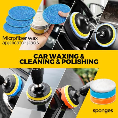 Holikme 22Pack Drill Brush Attachments Set,Scrub Pads & Sponge, Buffing Pads,Power Scrubber Brush,Car Polishing Pad Kit,Wax Applicator Pad,Car Cleaning Kit,Masonry Brushes,Cleaning Supplies - color: Yellow