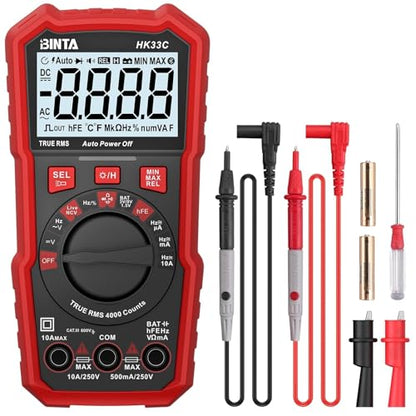 BINTA Digital Multimeter 4000 Counts TRMS NCV Auto-Ranging Voltmeter Multimeter Tester | AC/DC Current Voltage Meter | Measures Voltage, Resistance, Capacitance, Duty Ratio, Continuity for Automotive - style: 4000 Counts