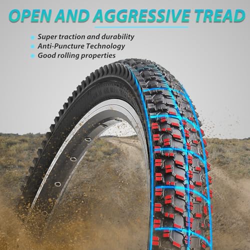 Hycline 2-Pack Mountain Bike Tires Set: 20/24/26/27.5-inch Folding Replacement High-Performance Wear-Resistant Bicycle Tires and Pair Inner Tubes with Tire Levers for MTB Off-Road Bike - color: 24x1.95-30TPI