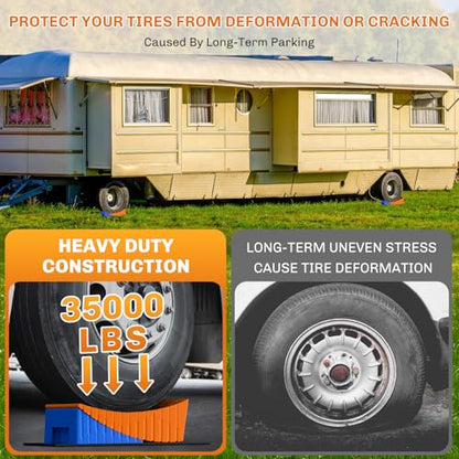 WELLUCK Camper Leveler, RV Leveling Blocks Camper Wheel Chocks Up to 35,000 lbs, 2 Packs Heavy Duty Curved RV Camper Leveler Kit with Anti-Slip Mats for Travel Trailer Easier & Faster Leveling