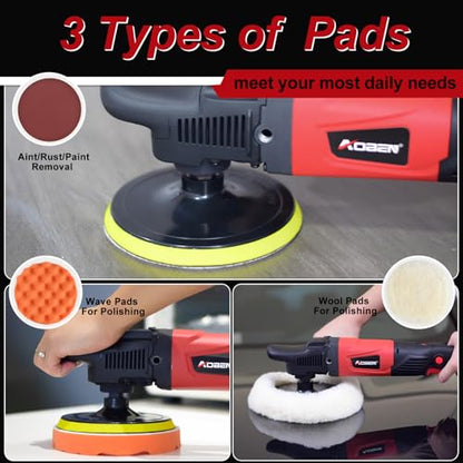 AOBEN Rotary Buffer Polisher,1200W 6-inch/ 7-inch Car Buffer,Car Polisher Waxer Kit with 6 Variable Speed 1000-3500RPM & 4 Polishing Pads,Detachable Handle for Boat,Car Polishing and Waxing - size: AT3501A