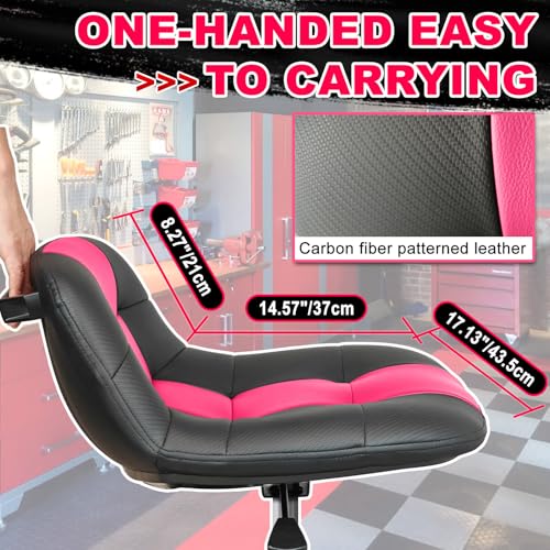 Rolling Stool with Wheels, Adjustable Height Pneumatic Garage Work Mechanic Stool Seat with Backrest, 400 LBS Capacity 360° Swivel Mechanic Crepper Chair with Tool Tray Storage, Pink - color: Pink
