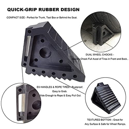 HOXWELL Solid Heavy Duty Rubber Wheel Chocks 2 Packs, Premium Chock for Car, Travel Trailers, RV, Truck, and ATV(2 pcs, Black) 8" x 4" x 6" - color: Black 2 pack