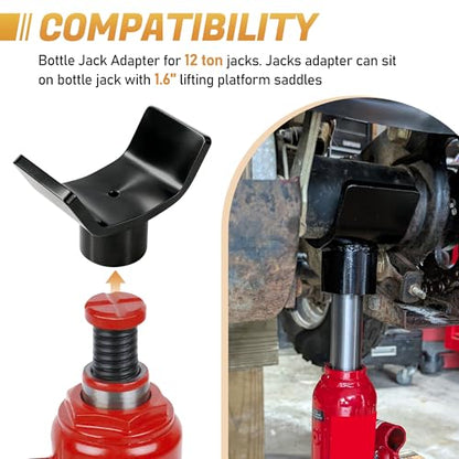 Bottle Jack Adapter Saddle for RV, Trailer & Truck, Square Axle Tube Cradle | Heavy Duty Steel Lifting Saddle for 2", 3", 4" Round & Square Shaft Tubes, 12ton Bottle Jack Accessories
