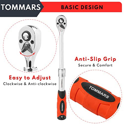 TOMMARS Extendable Ratchet Set 1/4", 3/8", 1/2" Socket Wrench Hand Tool Kit | Mechanic Hand Tool Set, Telescoping Design, 72 Tooth 5-degree swing arc, Quick Release, Reversible - size: 1/4", 3/8", 1/2" Drive, style: Extendable Ratchet Set