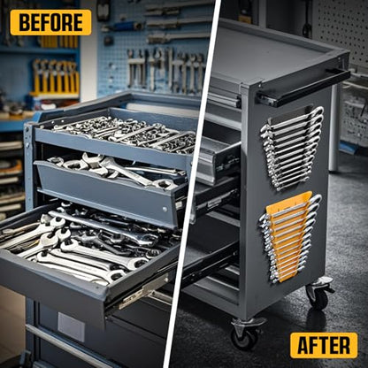 GRENPRO Wrench Organizer for Tool Box, 2 Pack Magnetic Wrench Holders Organizers, Storage for Tool Box Drawer, SAE 1/4" - 15/16" & Metric 6 MM-24 MM Wrenchs Rack - style: 2-Piece Wrench Holde