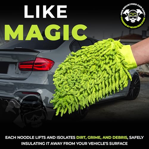 Never Ride Stock Microfiber Car Wash Mitt – Scratch-Free Chenille, Extra Thick & Ultra Absorbent – Safe for Black & Dark Paint – Lint-Free, Reusable Auto Cleaning Glove