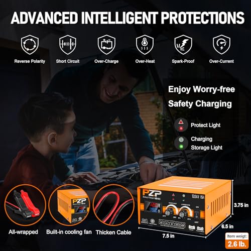 12V 24V Manual Battery Charger Maintainer, 0 to 15A Arbitrarily Adjustable Car Battery Trickle Charger, Battery Desulfator with Repair, Winter Mode, Suitable for AGM Gel Deep Cycle Truck RV ATV - color: Orange