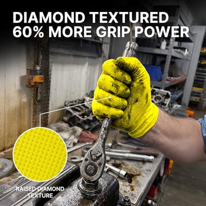 TitanFlex Heavy Duty Industrial Nitrile Gloves with Raised Diamond Texture, 6-mil, Latex Free (Dark Green/Yellow) - color: 06 Yellow (1000ct), size: X-Large