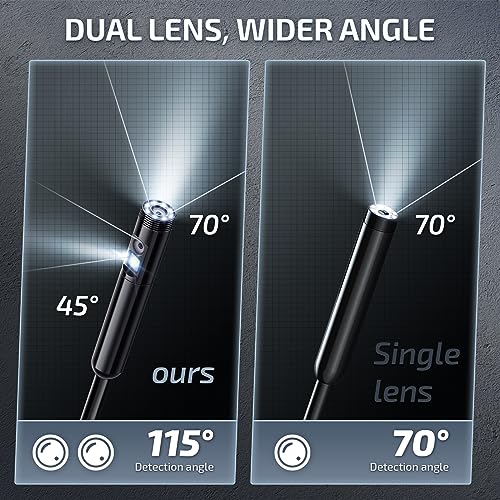 Dual Lens Endoscope Camera with Light | 1920P Borescope Camera with 8+1 Adjustable LED Lights, Semi-Rigid Cable 16.5FT, IP67 Waterproof for iPhone, iPad, Samsung