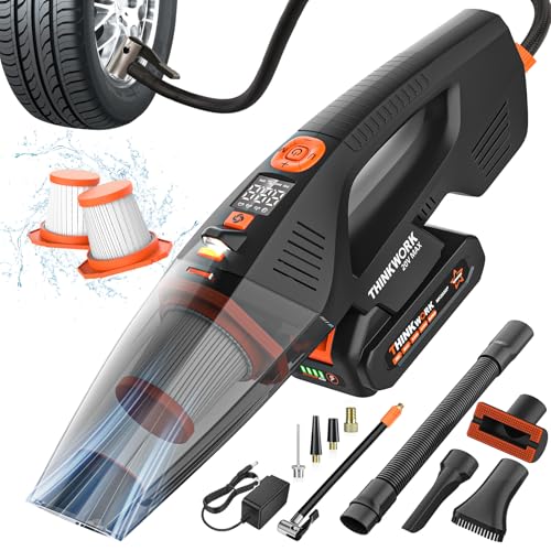 THINKWORK 20V Car Vacuum & Air Inflator, Dual Function High Power Handheld Cordless Vacuum with 18000pa Suction Power for Car Cleaning, Household Dust Removal, Inflation - color: Black