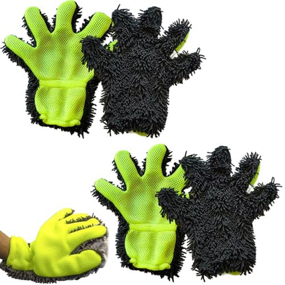 4 Pcs Microfiber Car Wash Mitts - Car Wash Mitt Microfiber Scratch Free,Premium Chenille Ultra-Soft,Car Wash Supplies，5-Finger Design Detailing for Cleaning Car Wash Brush，Car Detailing Kit