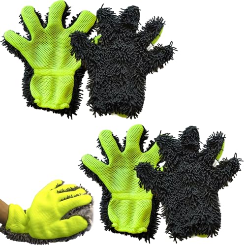 4 Pcs Microfiber Car Wash Mitts - Car Wash Mitt Microfiber Scratch Free,Premium Chenille Ultra-Soft,Car Wash Supplies，5-Finger Design Detailing for Cleaning Car Wash Brush，Car Detailing Kit