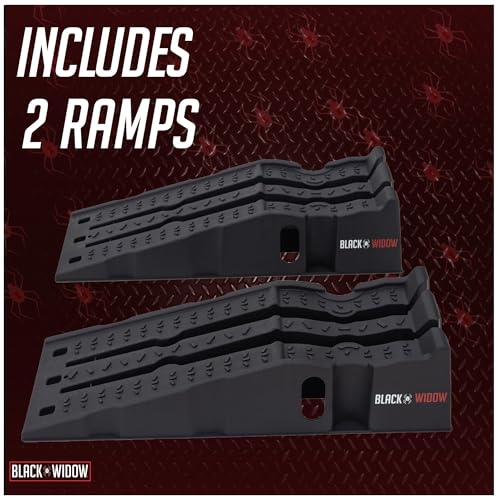 Black Widow 13" W Stackable Plastic Car Service Ramps – 16,000 lb. GVW Capacity per Pair, Lightweight High-Impact Grid Design, 6.25” Lift Height, Built-in Handles