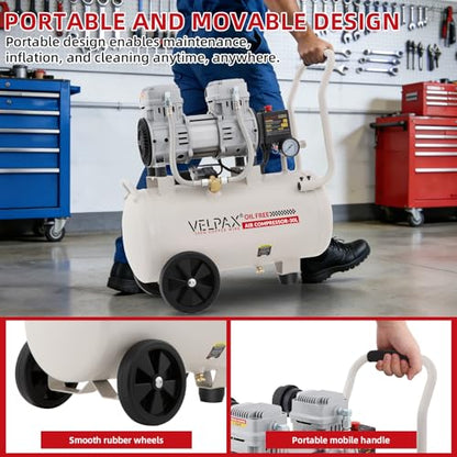 Ultra Quiet Air Compressor, Only 68dB, 8 Gallon Tank, Oil-Free, 110V/60Hz 2.15HP, 9.04CFM@115PSI, Air Compressor Perfect for Spray Painting, Auto Repair, Tire inflation, Woodwork nailing - size: 8 Gallon