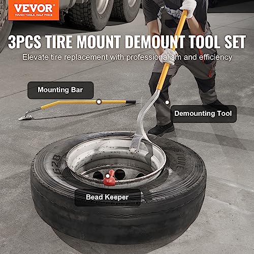 VEVOR Steel Tire Mount Demount Tool 22.5" to 24.5" Semi Tire Changing Tool with Extra Bead Holder, Tubeless Truck Bead Breaker Manual Tire Changing Tools for Car Repairing (Yellow) - color: Yellow