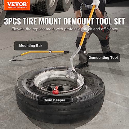 VEVOR Steel Tire Mount Demount Tool 22.5" to 24.5" Semi Tire Changing Tool with Extra Bead Holder, Tubeless Truck Bead Breaker Manual Tire Changing Tools for Car Repairing (Yellow) - color: Yellow